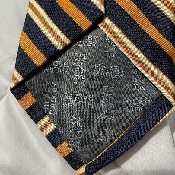 HILARY RADLEY Silk Tie Blue Orange Gold Stripes Men Necktie Italy 58 x 3… - Picture 5 of 6